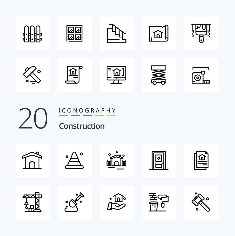 20 Construction Line icon Pack like document door construction construction building vector