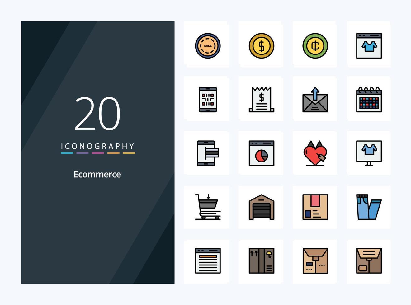 20 Ecommerce line Filled icon for presentation vector