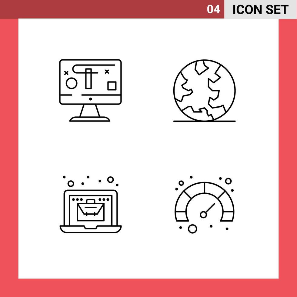 Modern Set of 4 Filledline Flat Colors Pictograph of computer laptop graphics online economy Editable Vector Design Elements