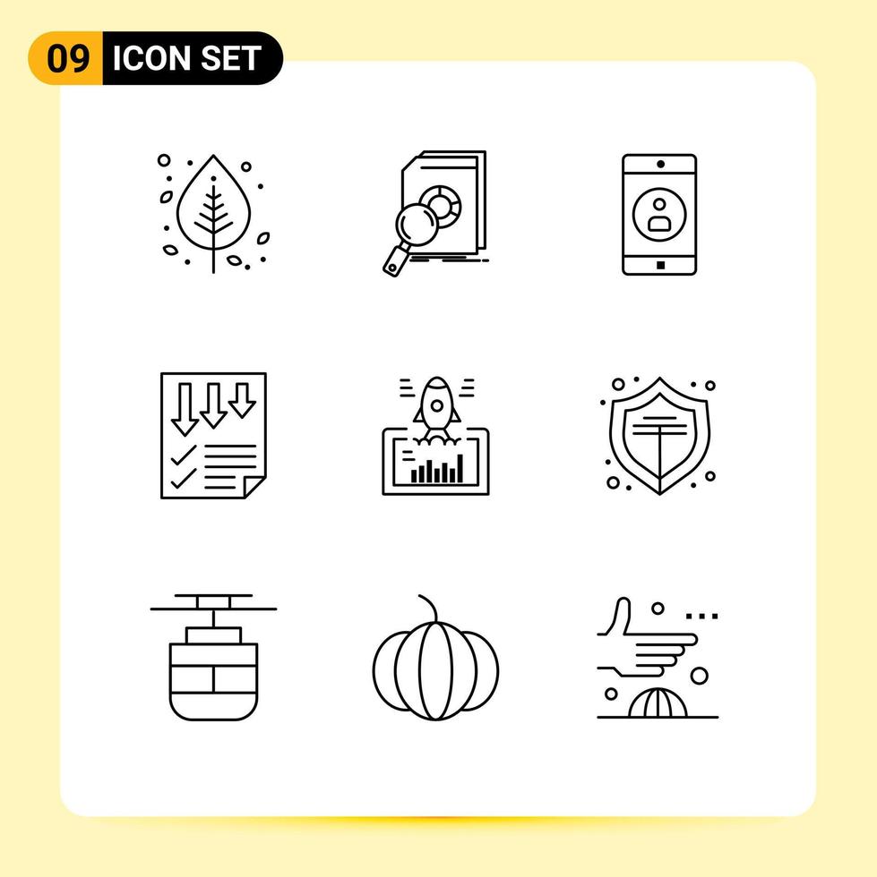 9 Outline concept for Websites Mobile and Apps paper data market arrows mobile application Editable Vector Design Elements