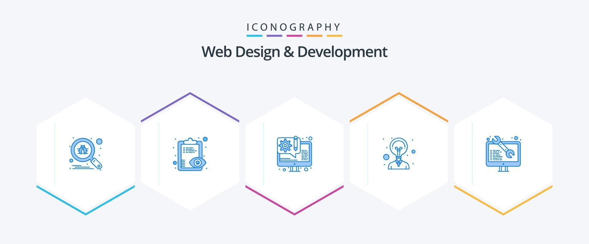 Web Design And Development 25 Blue icon pack including software. innovation. design. idea. vector