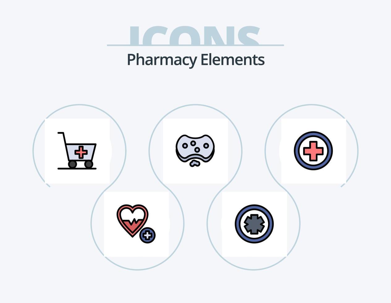 línea de elementos de farmacia lleno de icono paquete 5 diseño de icono. salud . pastillas medicamento. junta vector