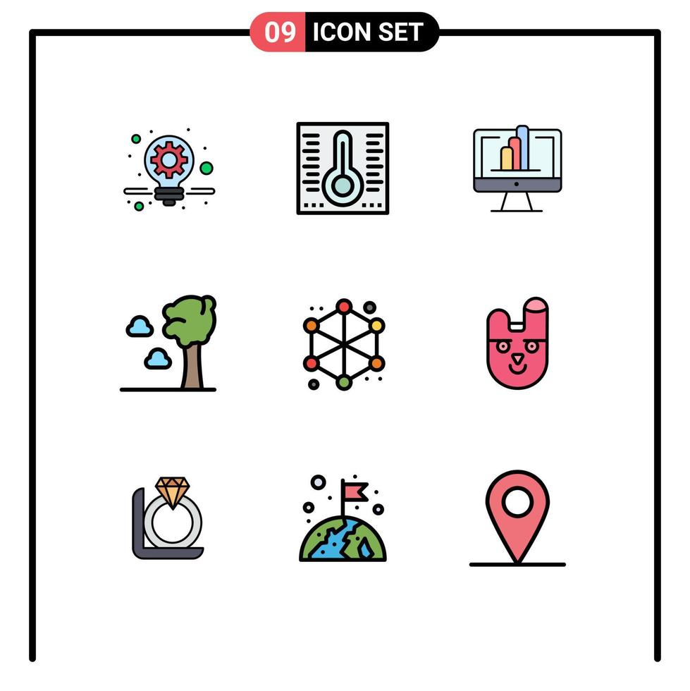 Group of 9 Filledline Flat Colors Signs and Symbols for animal server shart data nature Editable Vector Design Elements