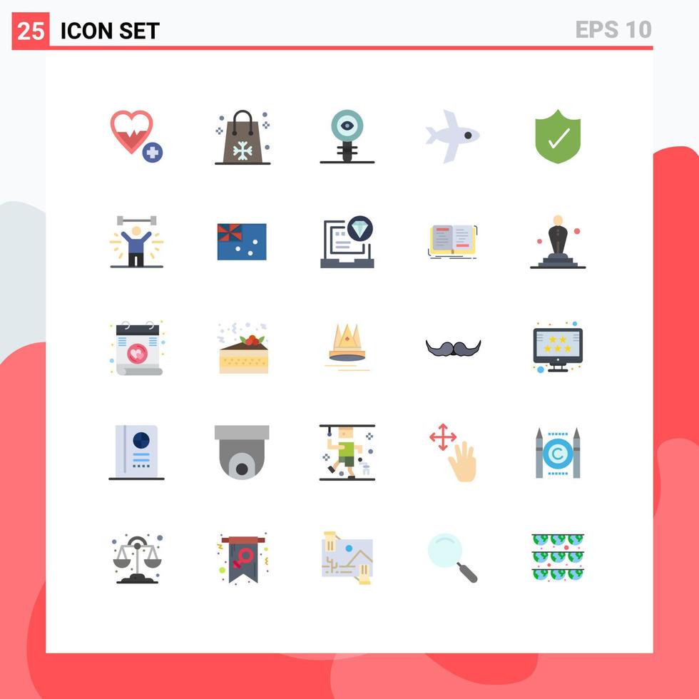 Pack of 25 Modern Flat Colors Signs and Symbols for Web Print Media such as protection plane shopping flight laboratory Editable Vector Design Elements