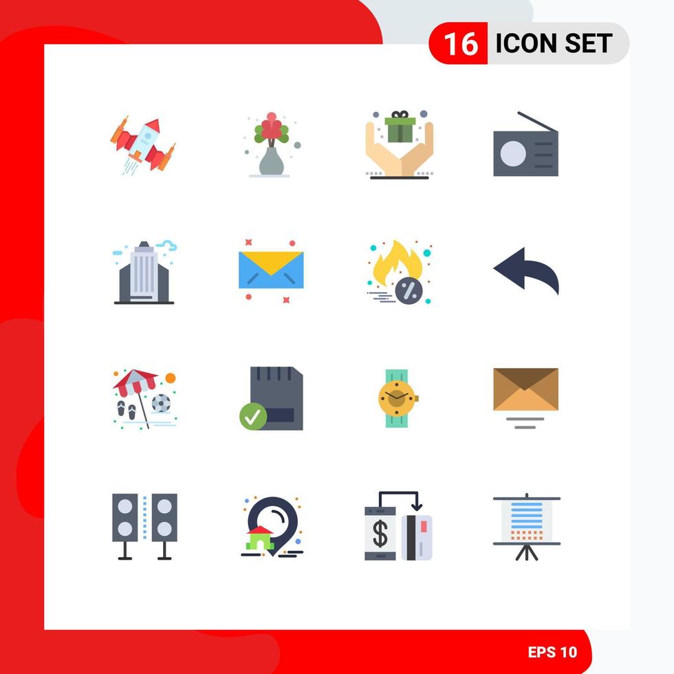 Mobile Interface Flat Color Set of 16 Pictograms of life technology flower radio devices Editable Pack of Creative Vector Design Elements