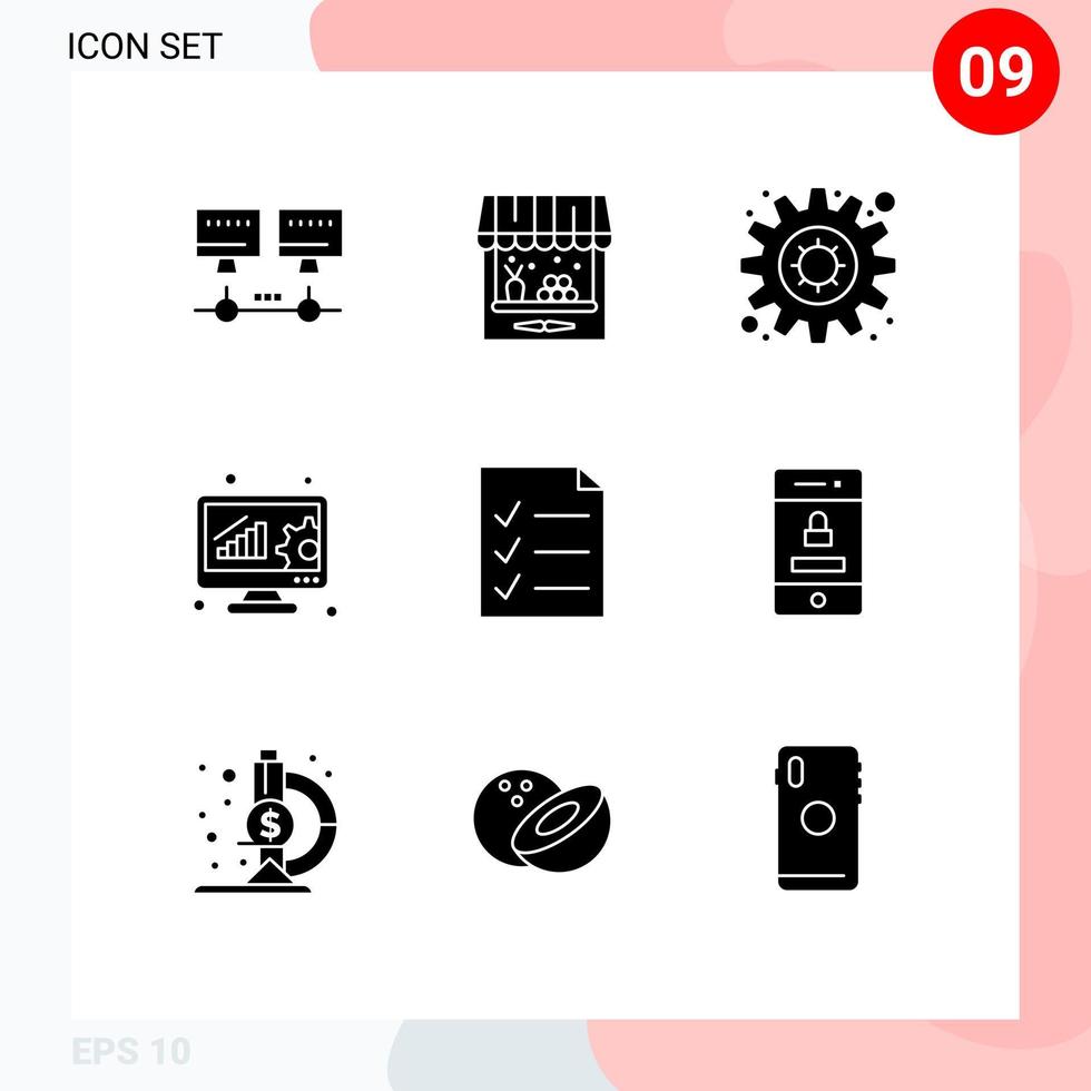 9 User Interface Solid Glyph Pack of modern Signs and Symbols of locked file motivation document data management Editable Vector Design Elements