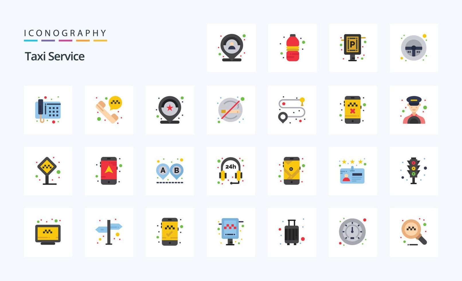paquete de iconos de color plano de 25 servicios de taxi vector