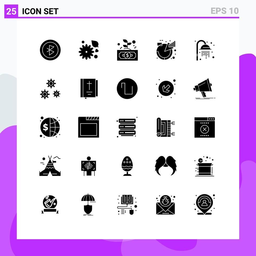 25 Universal Solid Glyphs Set for Web and Mobile Applications cleansing management dollar descriptions chart Editable Vector Design Elements
