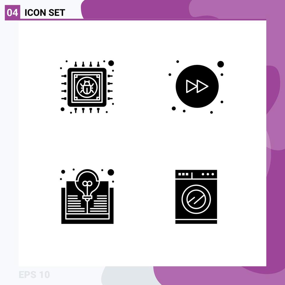 Group of 4 Solid Glyphs Signs and Symbols for antivirus bulb information right kitchen Editable Vector Design Elements