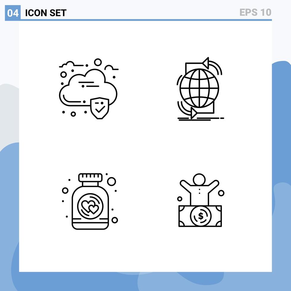 Pack of 4 Modern Filledline Flat Colors Signs and Symbols for Web Print Media such as cloud cookies connectivity network jar Editable Vector Design Elements