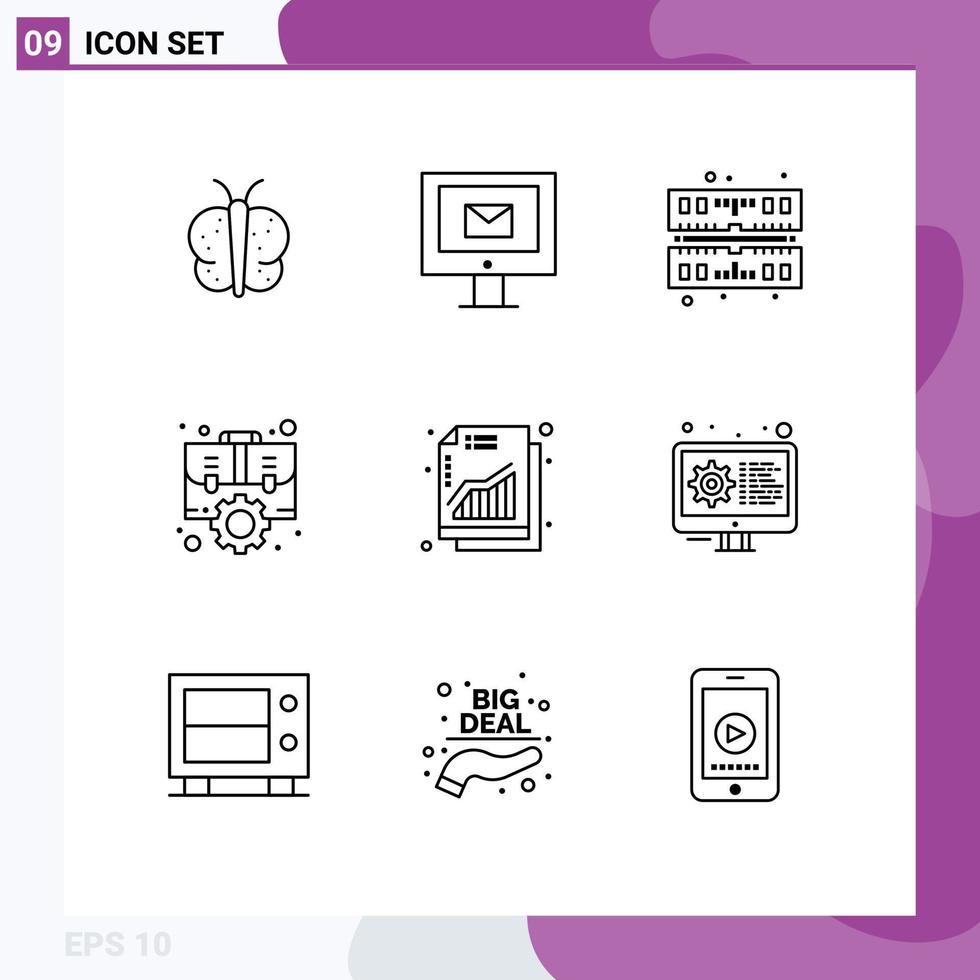 User Interface Pack of 9 Basic Outlines of profit strategic computer setting management Editable Vector Design Elements