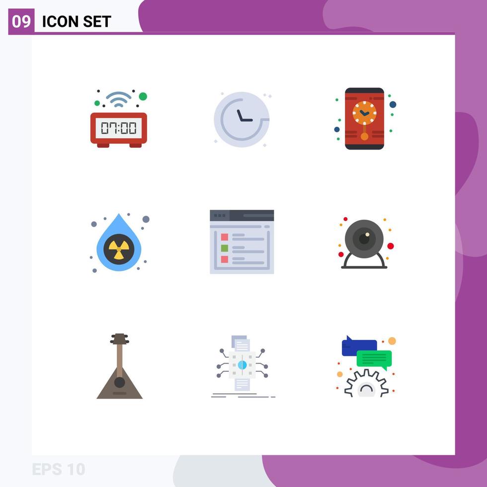 Group of 9 Modern Flat Colors Set for web internet clock pollution drop Editable Vector Design Elements