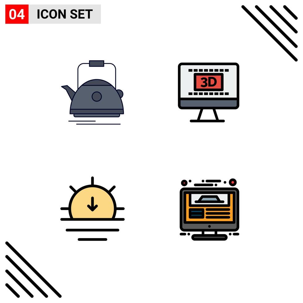 4 Creative Icons Modern Signs and Symbols of tea nature camping entertaiment sunset Editable Vector Design Elements
