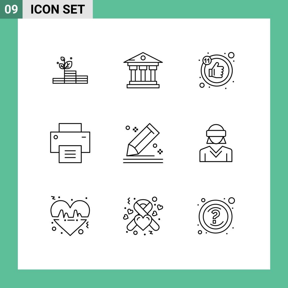 9 Universal Outline Signs Symbols of pencil compose like user interface Editable Vector Design Elements