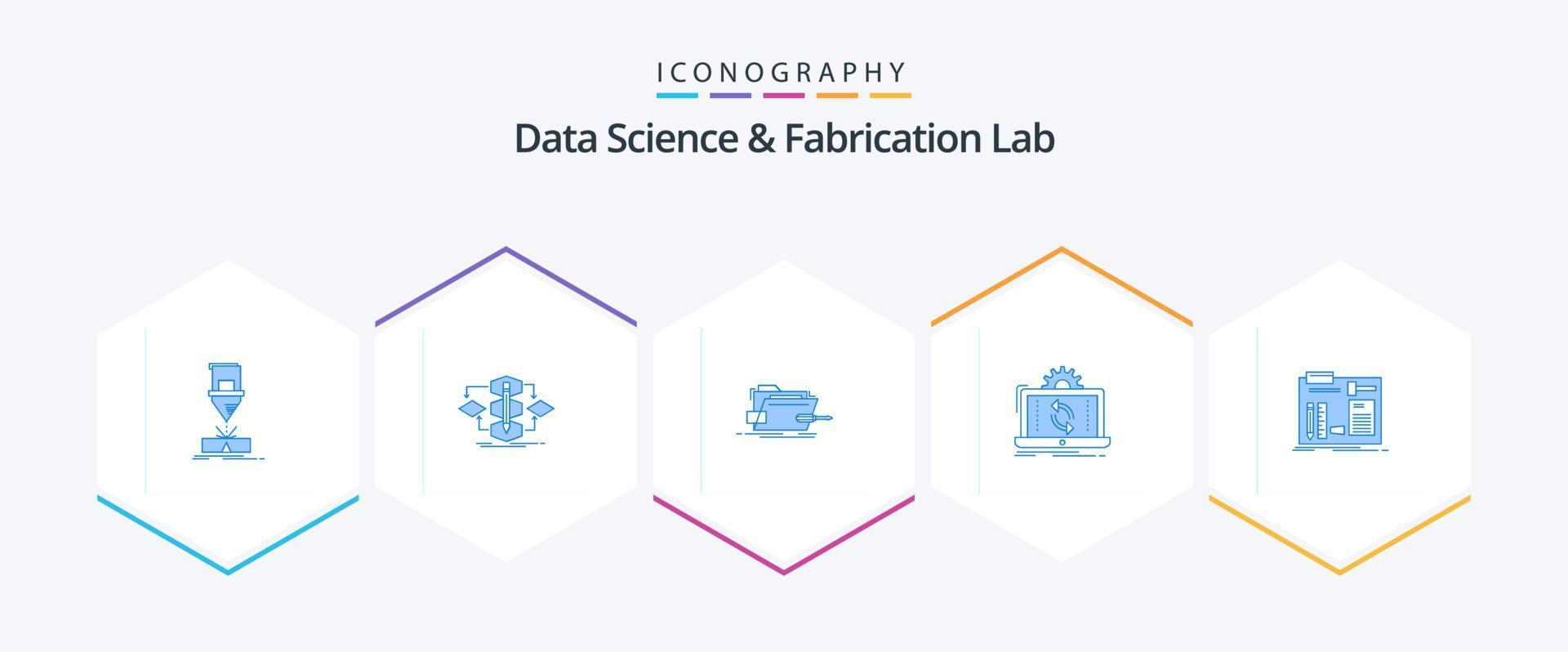 Data Science And Fabrication Lab 25 Blue icon pack including analysis. data. model. technical. skrewdriver vector