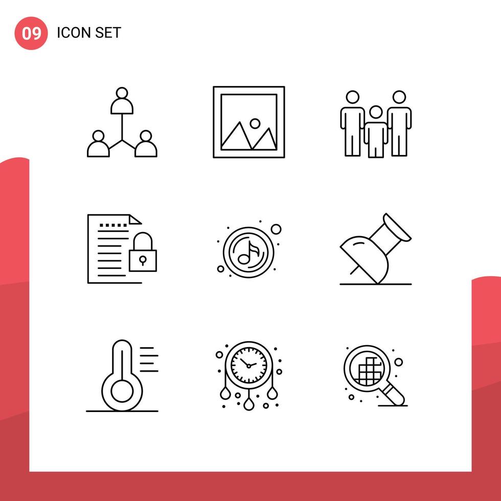 Set of 9 Commercial Outlines pack for paper file photo document health Editable Vector Design Elements