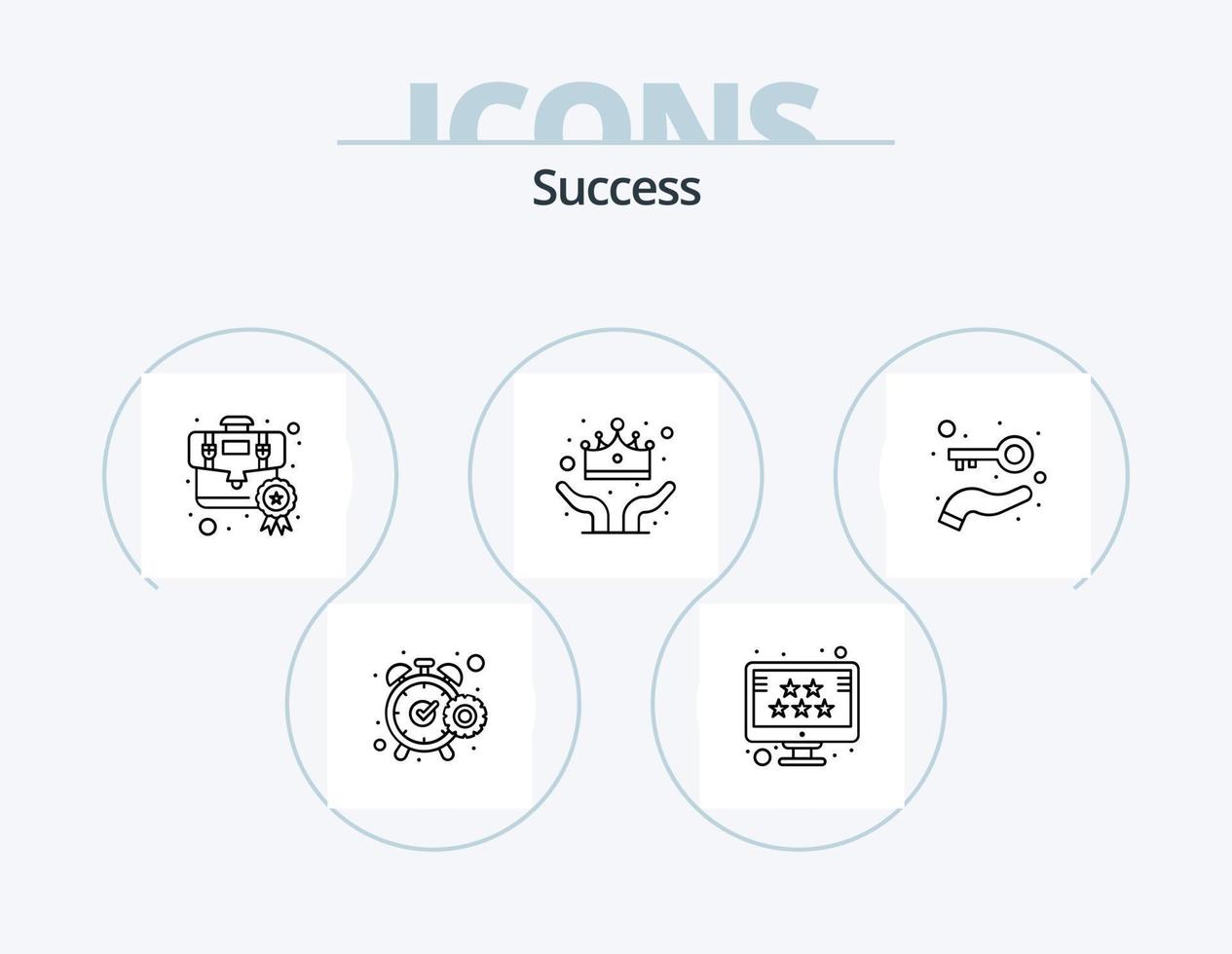 Sucess Line Icon Pack 5 Icon Design. seo. review. watch. rating. reward vector