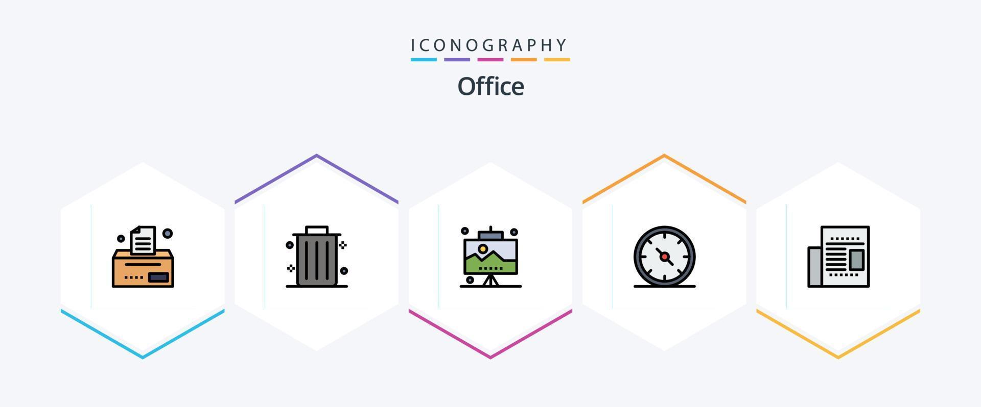 Office 25 FilledLine icon pack including read. newspaper. seo. article. gauge vector