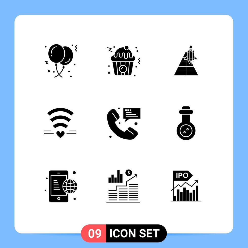 Pictogram Set of 9 Simple Solid Glyphs of call wedding space love launch Editable Vector Design Elements