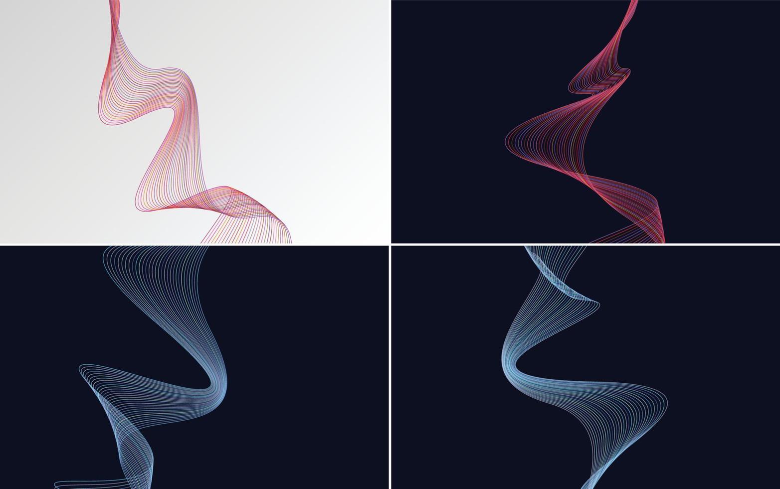 Set of 4 geometric wave pattern background Abstract waving line vector