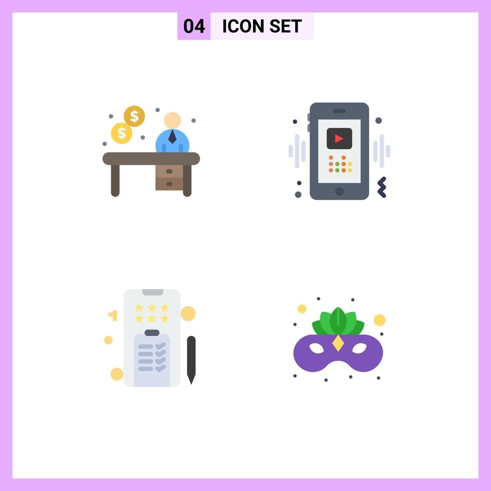 4 Universal Flat Icon Signs Symbols of business marketing reception video online Editable Vector Design Elements
