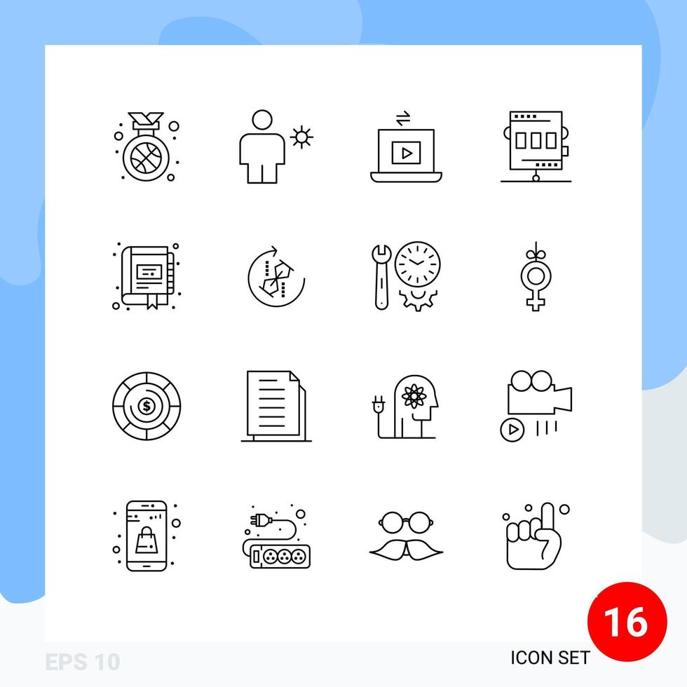 16 Universal Outlines Set for Web and Mobile Applications recreation chronometer sun athletics play Editable Vector Design Elements