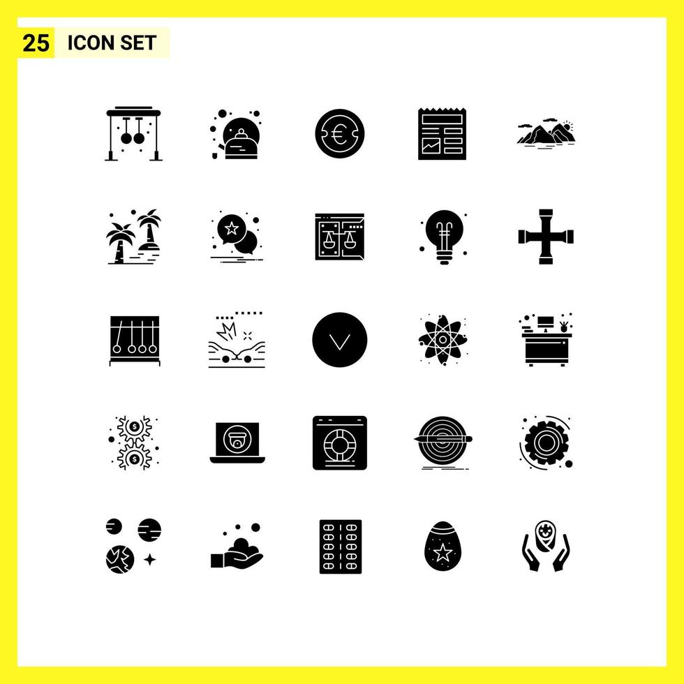 Pictogram Set of 25 Simple Solid Glyphs of mountain ui coin basic money Editable Vector Design Elements