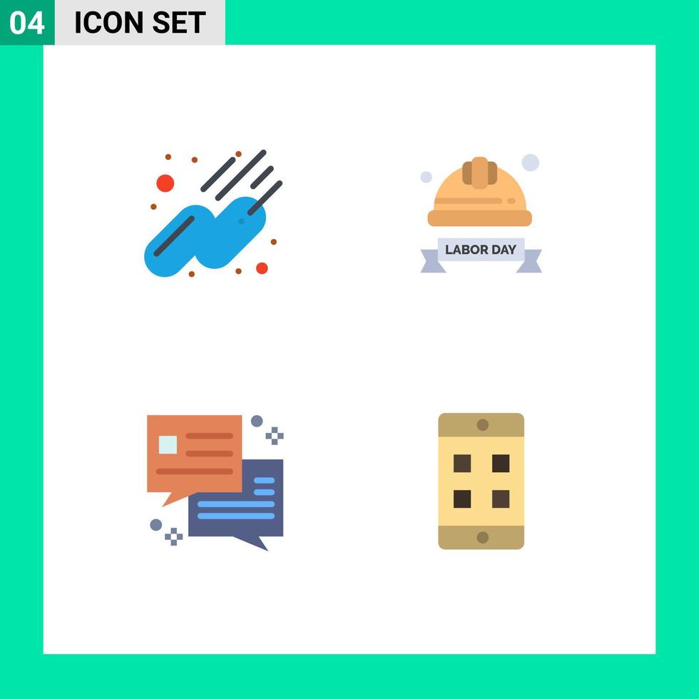 Flat Icon Pack of 4 Universal Symbols of satellite dialog cap helmet mobile Editable Vector Design Elements