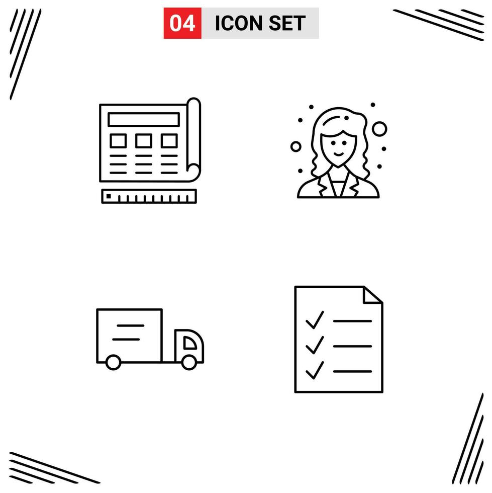 Pack of 4 creative Filledline Flat Colors of blueprint truck website mathematician document Editable Vector Design Elements