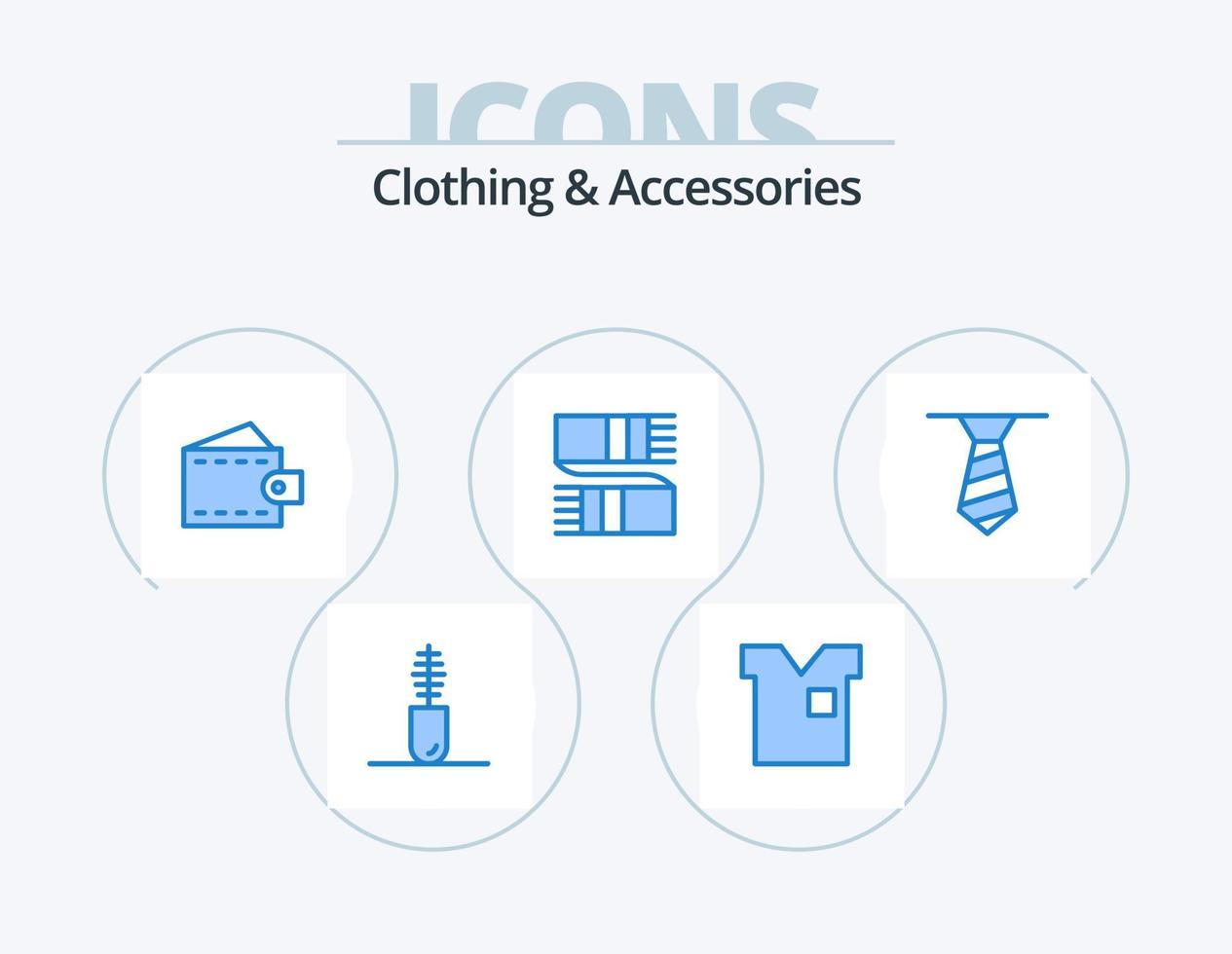 Clothing and Accessories Blue Icon Pack 5 Icon Design. necktie. fashion. t shirt. clothing. wallet vector
