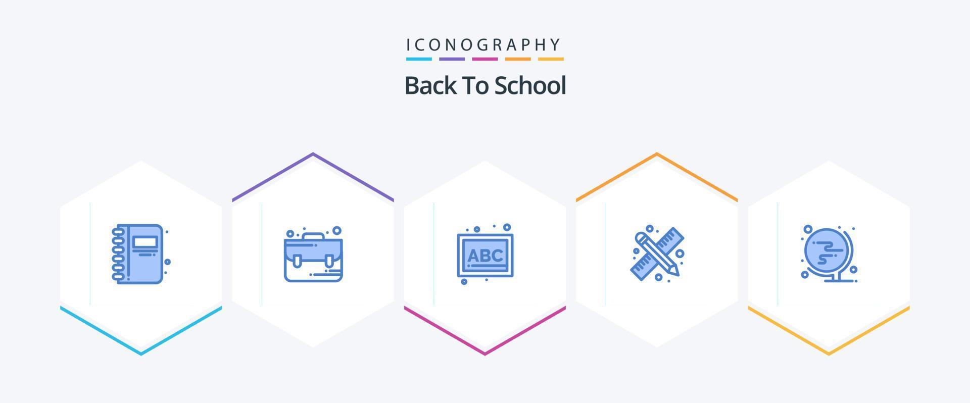 Back To School 25 Blue icon pack including globe. school. blocks. work. drawing tools vector