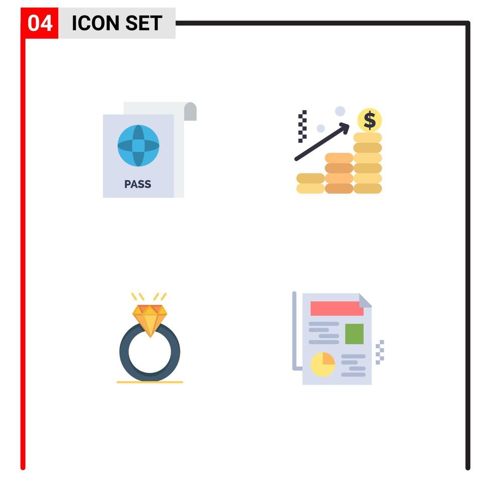 Mobile Interface Flat Icon Set of 4 Pictograms of document proposal analysis graph love Editable Vector Design Elements