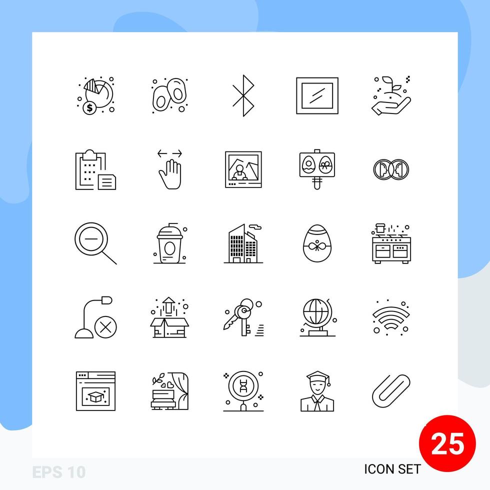 Mobile Interface Line Set of 25 Pictograms of clipboard hand bluetooth growth mirror Editable Vector Design Elements