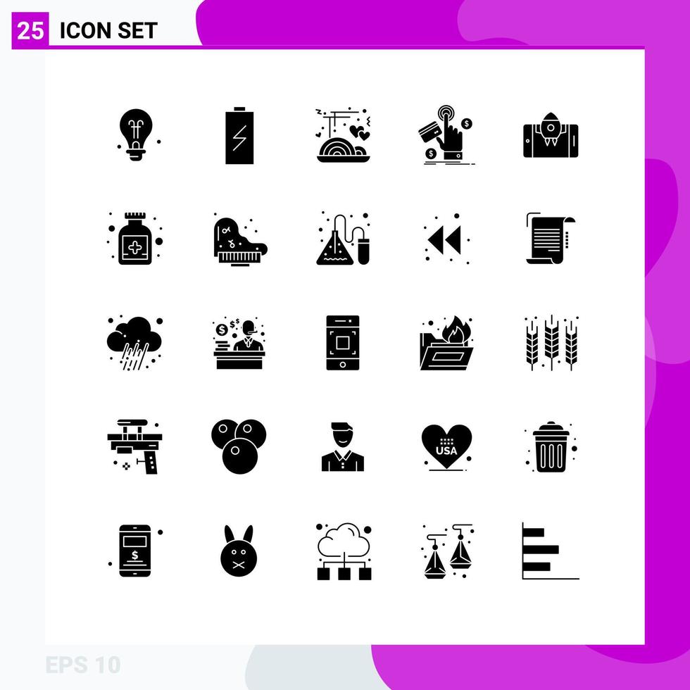 Set of 25 Commercial Solid Glyphs pack for app payment chopstick pay ppc Editable Vector Design Elements