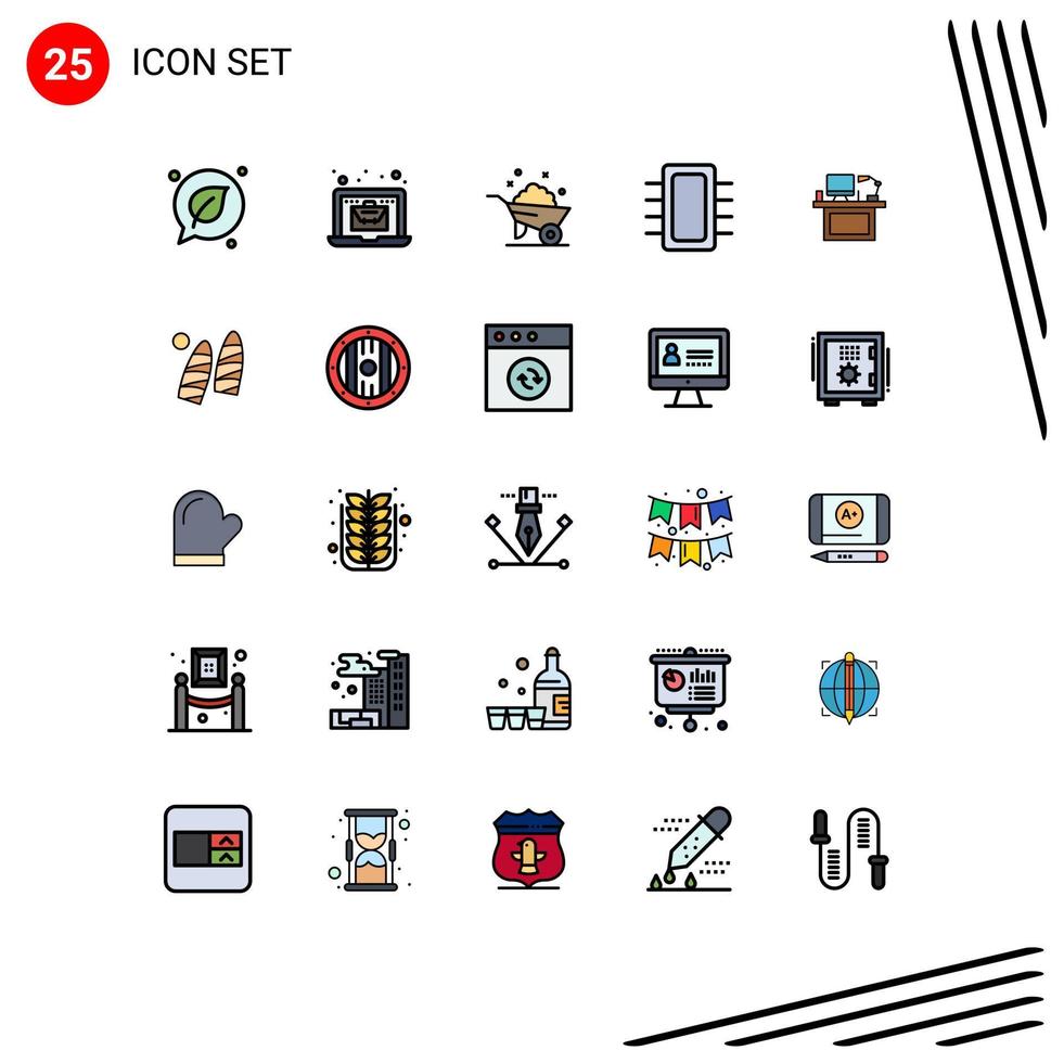 25 User Interface Filled line Flat Color Pack of modern Signs and Symbols of computer gadget barrow devices board Editable Vector Design Elements