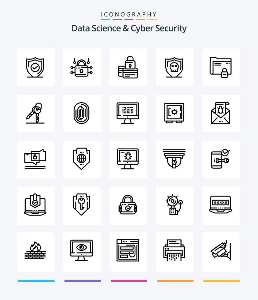 Creative Data Science And Cyber Security 25 OutLine icon pack  Such As plain. security. banking. shield. secure vector