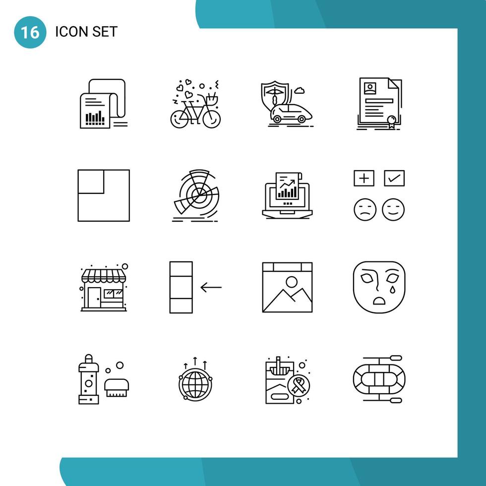 Pictogram Set of 16 Simple Outlines of business contract heart safety insurance Editable Vector Design Elements