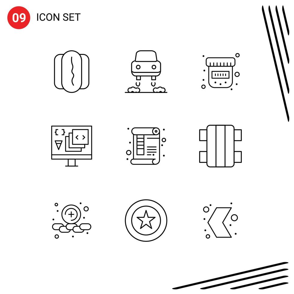 Pack of 9 creative Outlines of print page medical document development Editable Vector Design Elements