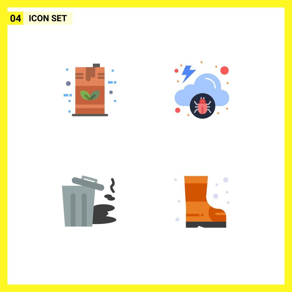 Modern Set of 4 Flat Icons and symbols such as barrel environment fuel infected pollution Editable Vector Design Elements
