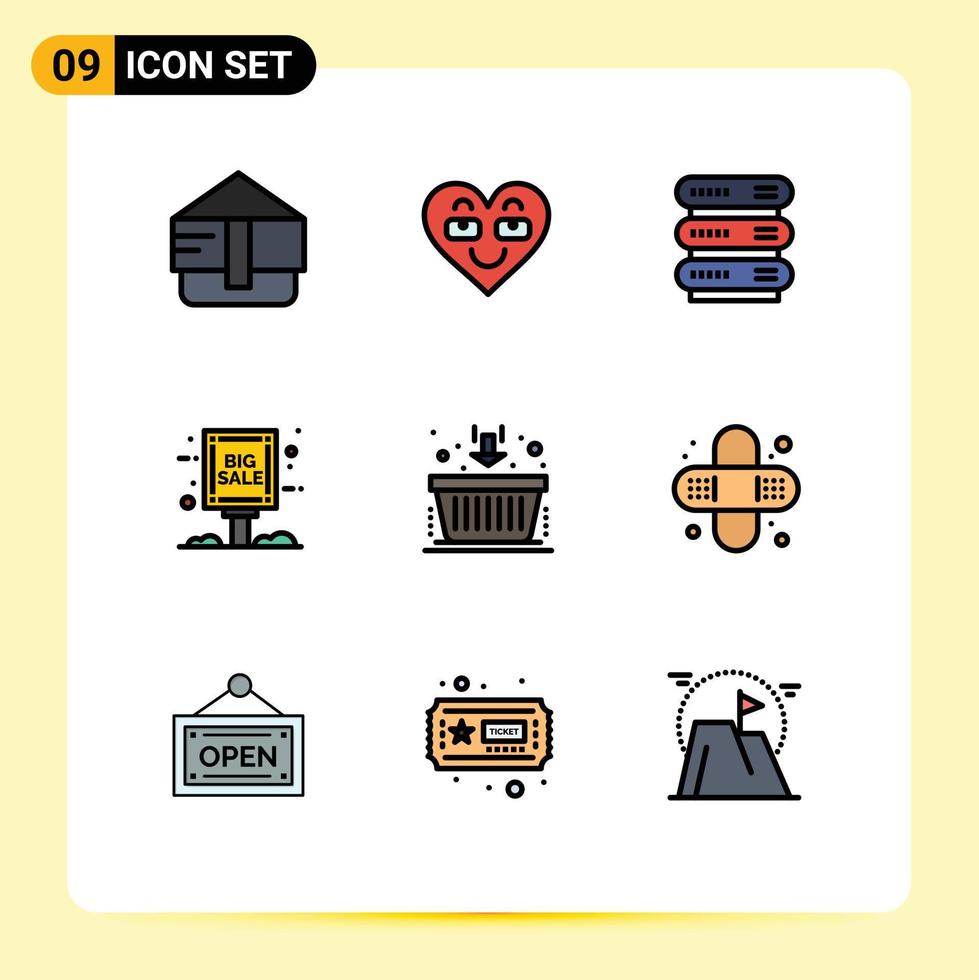 Modern Set of 9 Filledline Flat Colors and symbols such as business sale advertisement computing grand sale board Editable Vector Design Elements