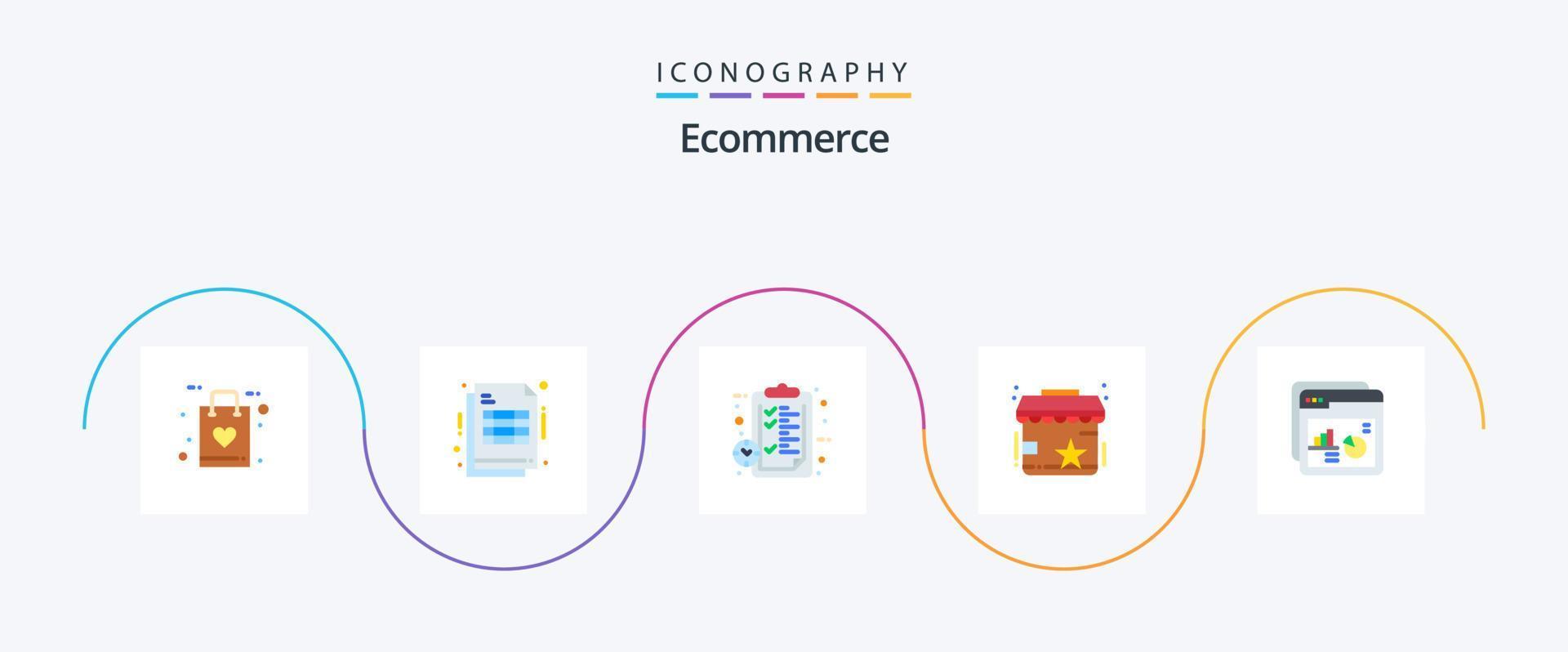 Ecommerce Flat 5 Icon Pack Including analysis. shop. clipboard. reviews. watch vector