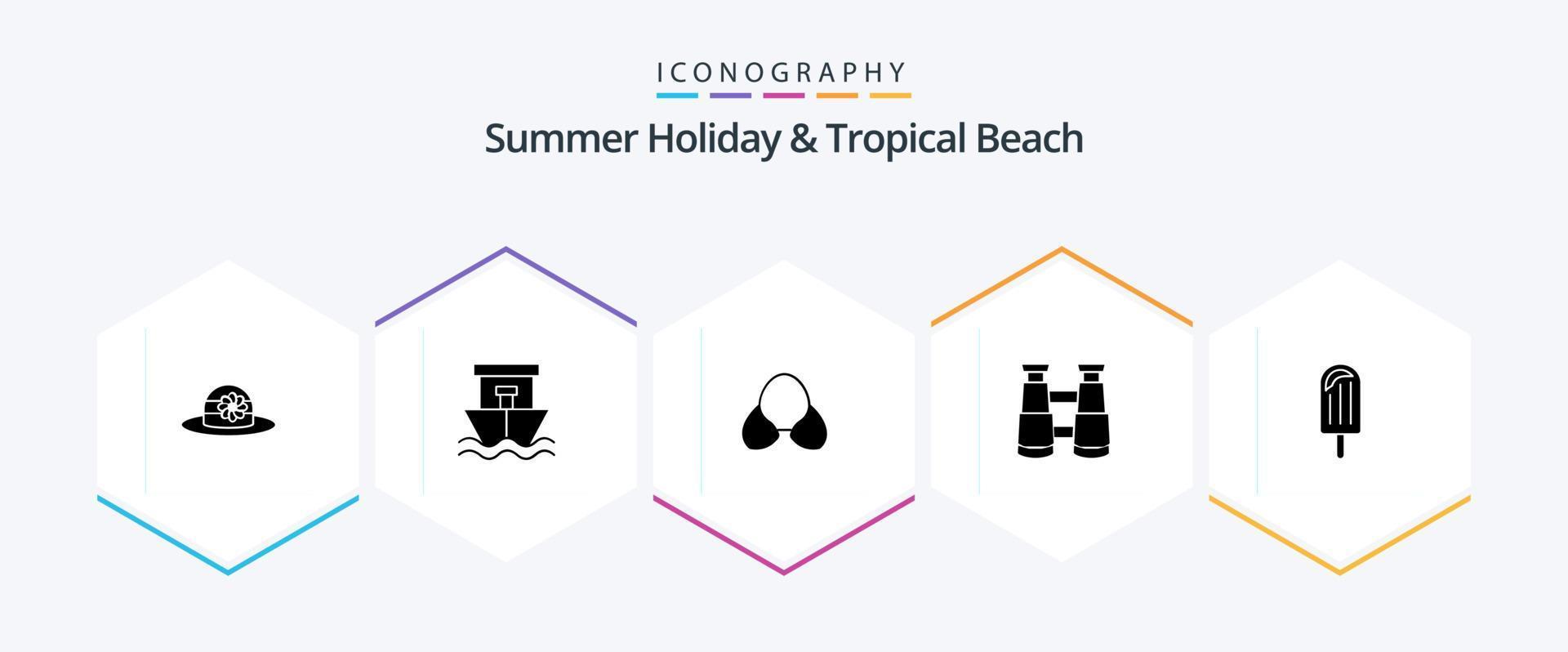 Beach 25 Glyph icon pack including dessert. beach. beach. watch. binoculars vector