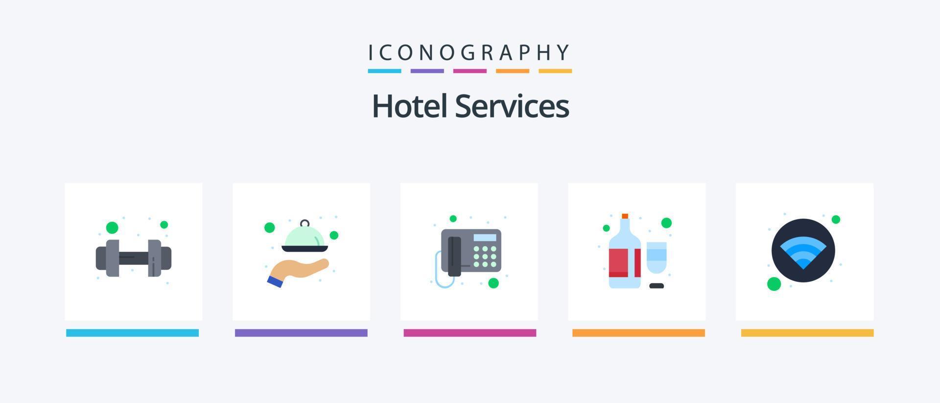 Hotel Services Flat 5 Icon Pack Including hotel. wine bottles. call. wine. bottle. Creative Icons Design vector