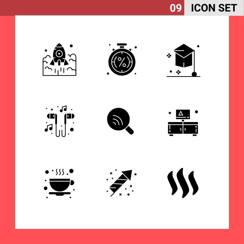 Pack of 9 Modern Solid Glyphs Signs and Symbols for Web Print Media such as headset university percentage hat degree Editable Vector Design Elements