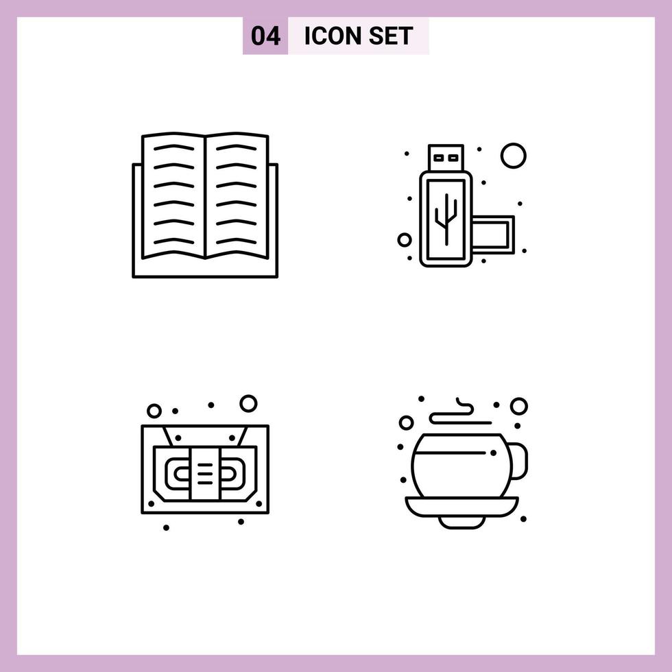 Modern Set of 4 Filledline Flat Colors and symbols such as achievement music wreath usb coffee Editable Vector Design Elements