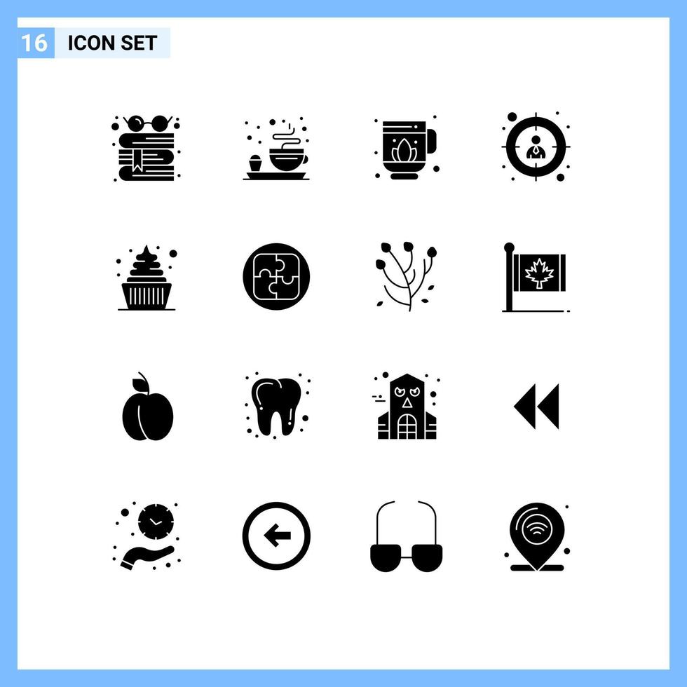 Set of 16 Commercial Solid Glyphs pack for management icecream sauna dessert target Editable Vector Design Elements