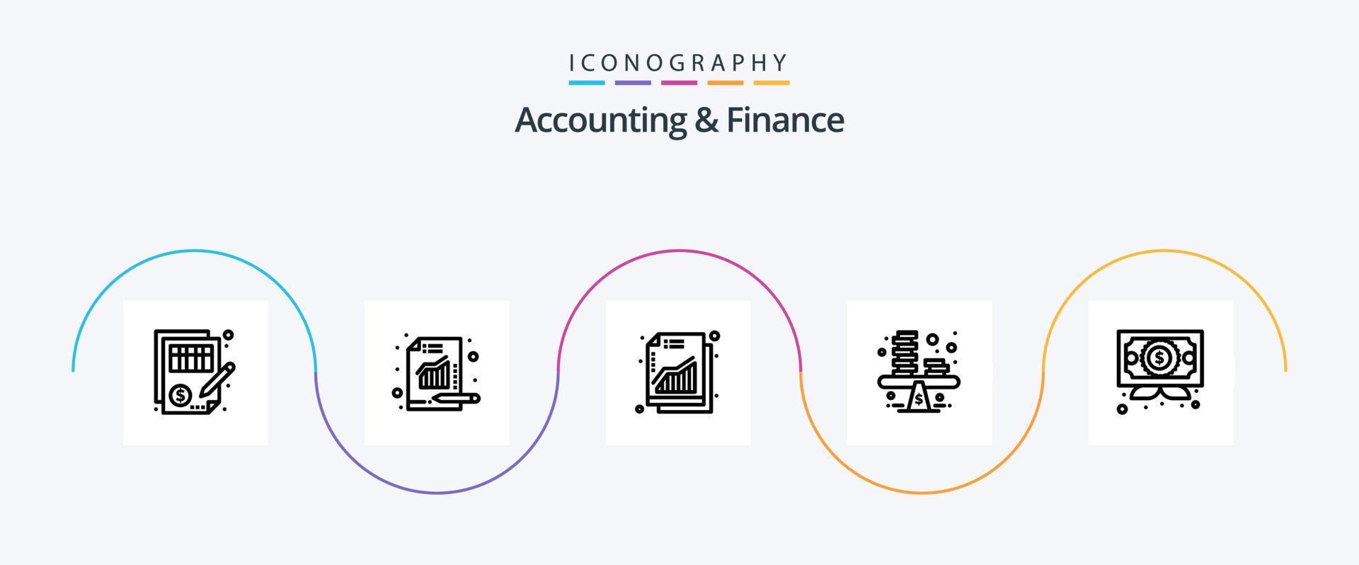 Accounting And Finance Line 5 Icon Pack Including coins. money. chart. business. chart vector
