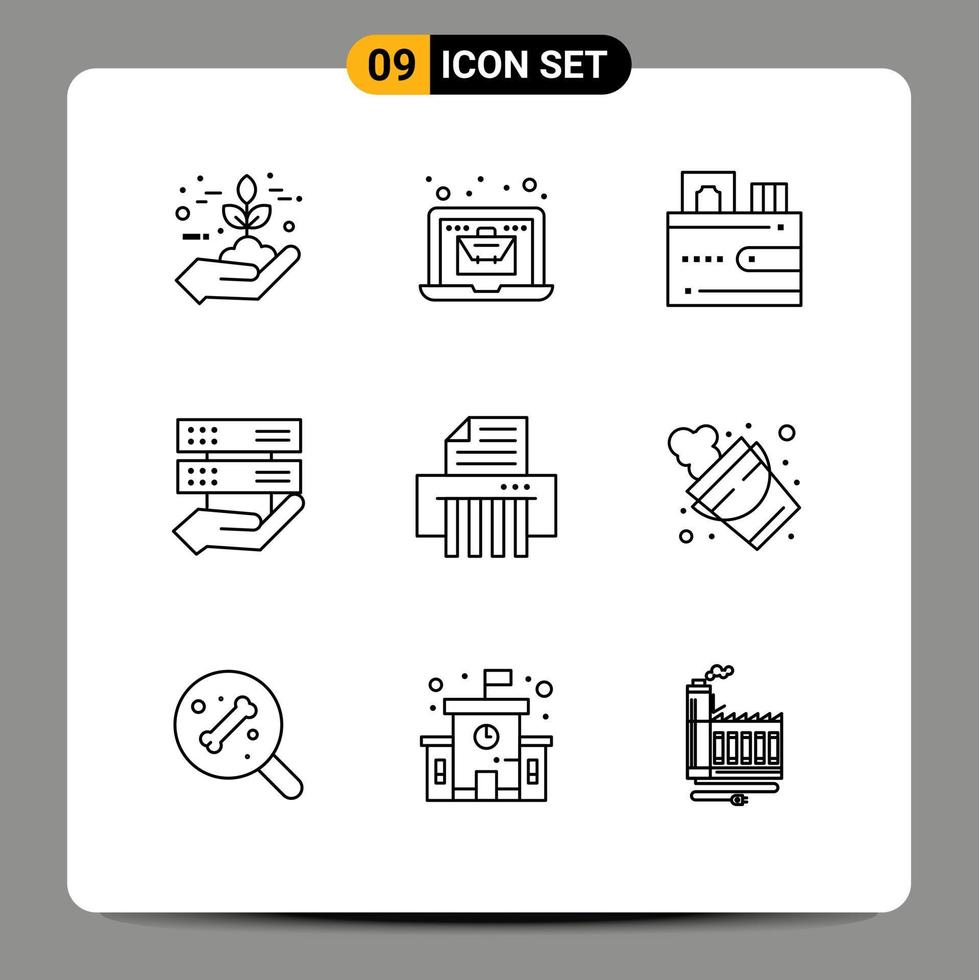 9 User Interface Outline Pack of modern Signs and Symbols of device share economy hand wallet Editable Vector Design Elements