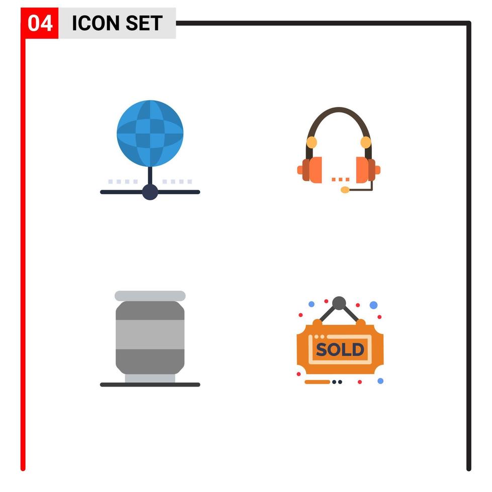Editable Vector Line Pack of 4 Simple Flat Icons of cloud headset global call service Editable Vector Design Elements