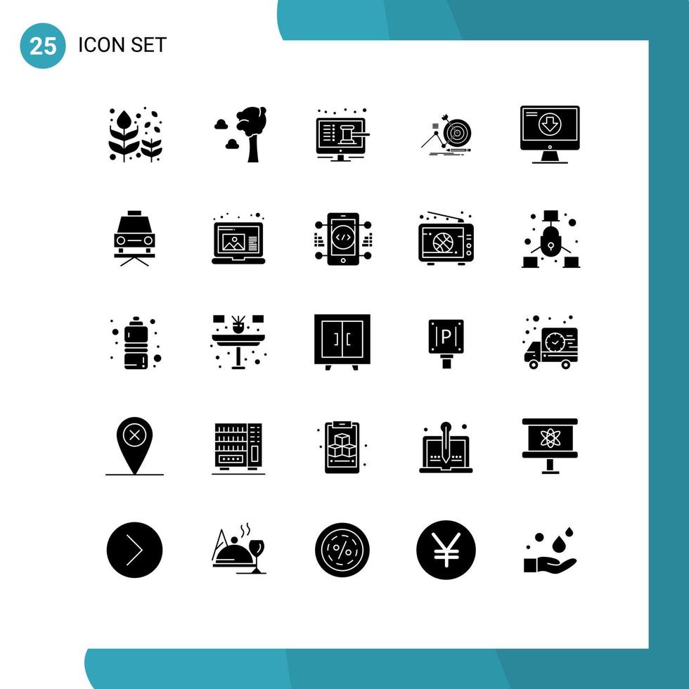 Pictogram Set of 25 Simple Solid Glyphs of addition goal online success shop Editable Vector Design Elements